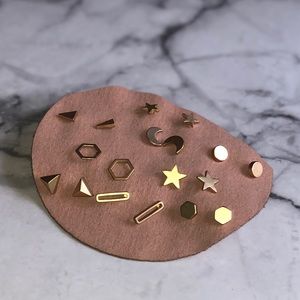 New Free People Gold Stud Earrings Set 9 Pairs 18